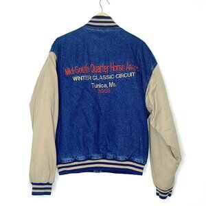 Vintage Quarter Horse Varsity Jacket Mens M Equine Western Country Denim